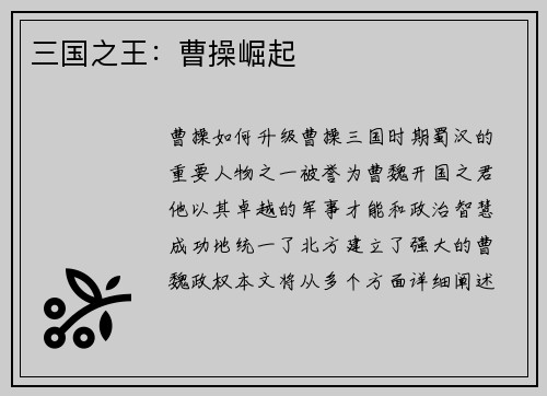 三国之王：曹操崛起