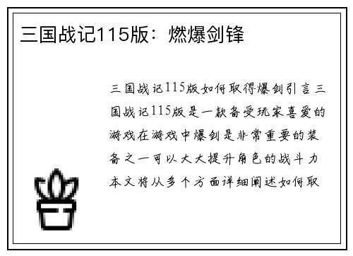 三国战记115版：燃爆剑锋